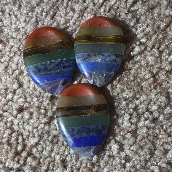 Other - Set of 3 multicolored worry stones — Blue Green Brown Orange Accents